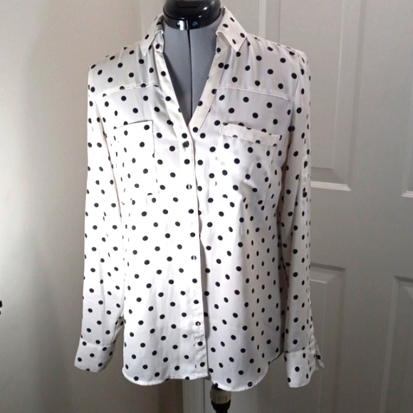EXPRESS The portfolio shirt ,Navy Poka-dotted Shirt with long Sleeves, Size S/P - Picture 4 of 8